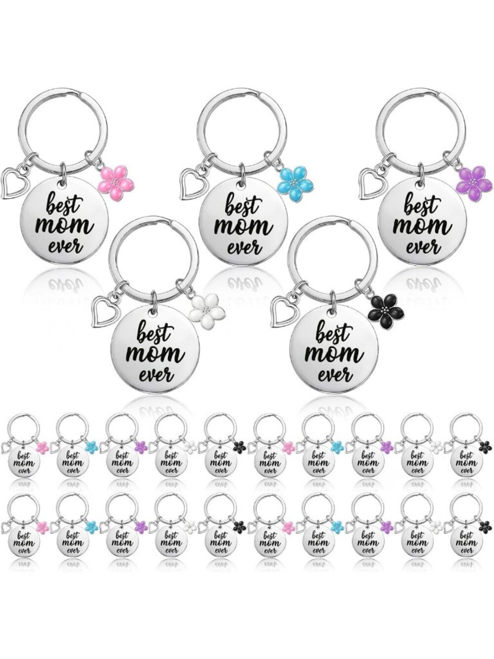 20 Pcs Best Mom Ever Keychains - Bulk Gifts, Charms for Mother's Day & Special